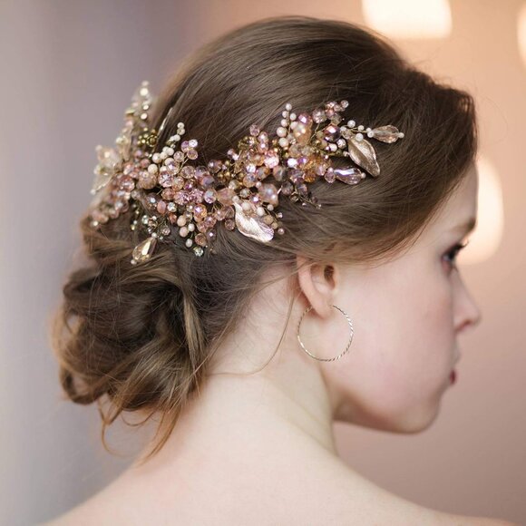 Champagne Bead Headband Bridal Tiara Hair Accessory for Weddings Women - Picture 3 of 6